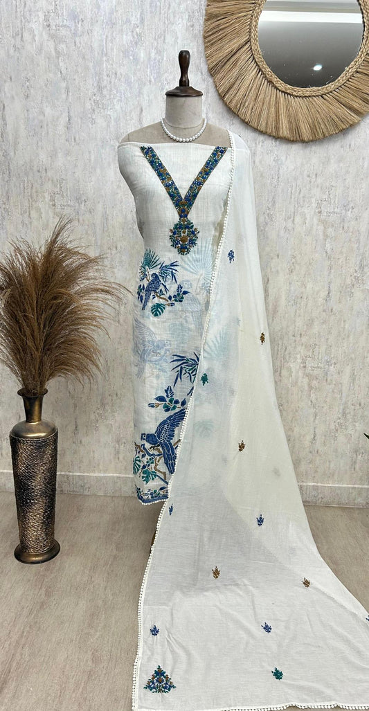 Elarin - Parrot Motif Jamdani Linen