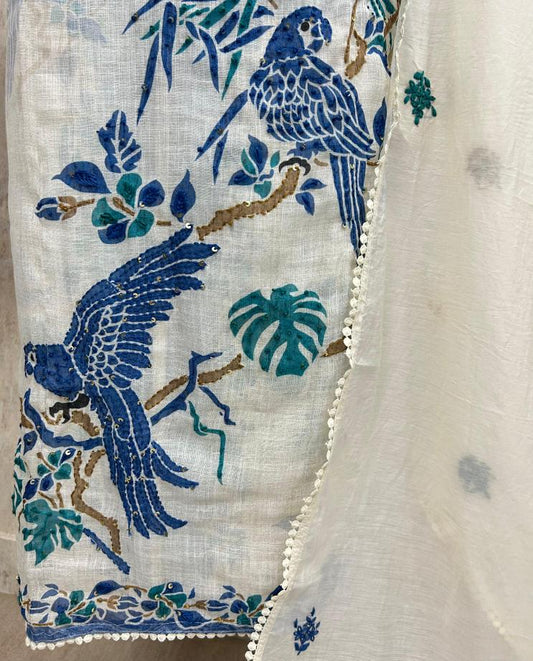 Elarin - Parrot Motif Jamdani Linen